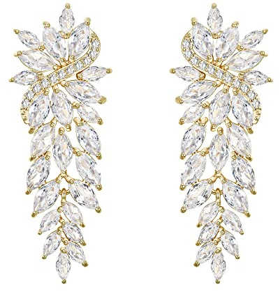Clearine Boucles d'oreilles Femme Argent Raisin Feuille Marquise Cluster Longues pour Clair Ton d'Argent