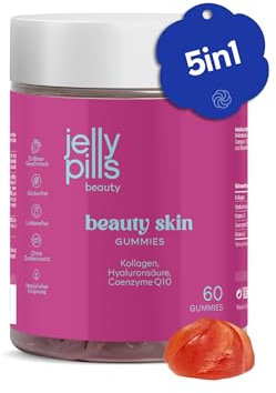 Jelly Pills Kollagen Gummies – 500 mg Hydrolysiertes Kollagen + Hyaluronsäure & Coenzym Q10 + Vitamine C & E – 60 Vegane Gummibärchen – Zuckerfrei – Für Hautelastizität, Feuchtigkeit & Anti-Aging