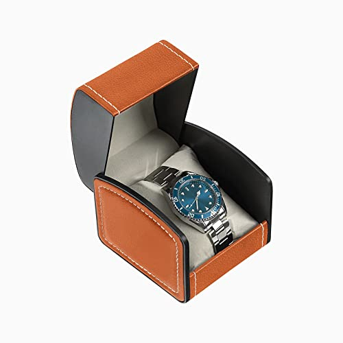 FuninCrea Uhrenetui, einzelne PU-Leder-Reiseetui, Schmuck-Aufbewahrungsbox mit abnehmbarem Kissen, tragbare, quadratische Uhrenbox, Armbandhalter für die meisten Uhren, Smartwatch (braun)