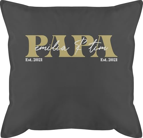 Kissen 50x50 - zum Vatertag - Papa Geschenk mit Namen Kinder Datum Geburtsjahr I Weihnachten I Geburtstag - 50 x 50 cm - Grau - für papakissen Vatertagsgeschenk Son Polster f r von Kindern