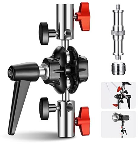 NEEWER Hochleistungs Lichtstativadapter mit Metall Doppeldrehkugelgelenk, Zwei 5/8 Empfängern, 1/4 auf 3/8 Wandelbolzen, 3/8 auf 5/8 Schraube, für C Ständer, Maximale Belastung 14 Pfund, UA020