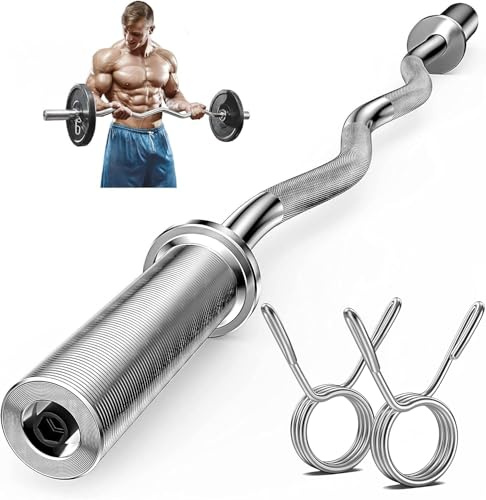 Olympic EZ Curl Langhantelstange, 119,4 cm, Krafttraining, EZ-Stange für Gewichtheben, Hüftstoß, Bizeps, Trizeps, Rücken-/Beinmuskulatur, Chrom-Curlingstange für 5,1 cm Hantelscheiben, mit 2