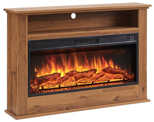 FLAMEKO 41 Freestanding Electric Fireplace, Sahara, Dark Bronx Oak | With 2 Heat Settings 1kW-2kW, 3 Dimmable LED Flame Options, Storage Shelf, Remote Control