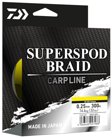 Daiwa Superspod Braid, 300m, 0,25mm, 14,40kg, 32,0lb, Geflochtene Angelschnur, Hi-Vis Yellow, Gelb, 12742-325