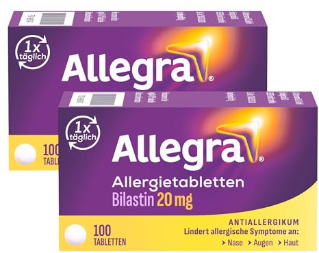 Allegra Allergie Tabletten | 2x100 Stk | Antiallergikum | Wirkstoff Bilastin | schnell und 24 Std wirksam bei Heuschnupfen, Tierhaarallergie, Hausstauballergie, Nesselsucht (Urtikaria)
