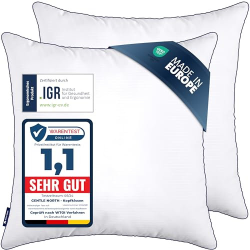 Gentle North Hochwertige Kopfkissen 80x80 cm groß in Hotelqualität - 2er Set Flauschige, gut gefüllte Schlafkissen für Allergiker geeignet (Ökotex 100 Zertifiziert) - 60° Waschbar