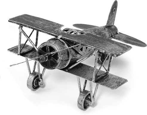 Kreativ retro flygplansmodell, vintage metall flygplan biplanskollektion hylla järnkonst flygplan skulptur modernt hantverk staty hem kontor dekor prydnader present till barn far man (HF019E)