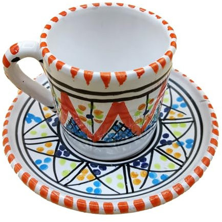 Servicio de tazas de café de cerámica tunecina Elegancia artesanal para tu cocina Juego de 4 unidades. 1211200919