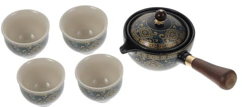 LABRIMP Tetera Giratoria De Cerámica 360° Taza Vajilla Resistente Al Calor para Té Tetera De Mano Asa Lateral Adecuado para Hogar y Oficina Set De 5 Piezas