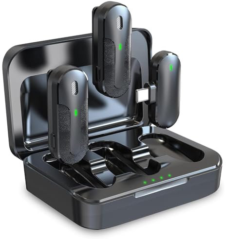 Technaxx Dual Wireless Mini Mikrofon Set TX-301 – 2 kabellose Lavalier-Mikrofone mit intelligenter Geräuschunterdrückung, USB-C-Empfänger, Ladeetui, Ansteckclip – Ideal für Podcasting & Aufnahmen