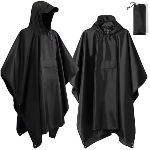 Wasserdichter Regenponcho Damen Herren, 3-in-1 Multifunktions-Regencape, Regen Cape Regenschutz Regen Poncho für Festivals Outdoor Wandern Camping Zelten Freizeitpark, Schwarz