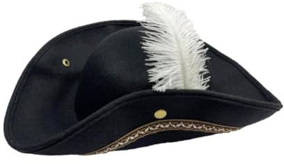kowaku Piratenhut mit Feder, Mehrzweck-Vintage-Neuheit, Dreispitz-Hut für Maskerade, Halloween, Piraten-Mottoparty