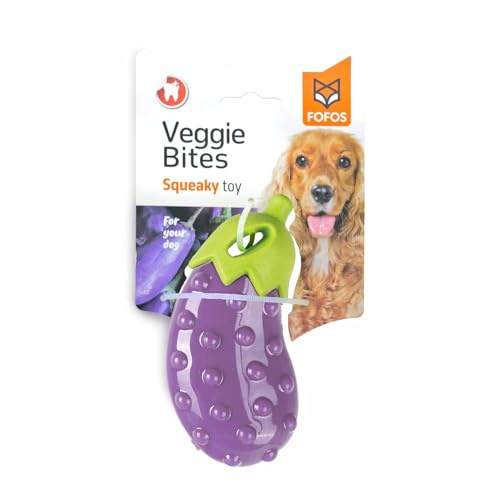 FOFOS Vegi-Bites Sonido, Juguete para Perros, Bueno para Dientes y Encías, Flota en el Agua, Mezcla de Espuma Suave y TPR Duradero, Ideal para Jugar, Buscar y Morder (Berenjena_S)
