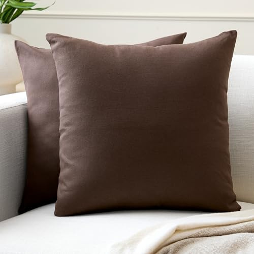 Encasa XO Kissenbezug Baumwolle, ohne Füllung 40x40 cm | Dunkelbraun, Canvas Gewebe | Verdeckter Reißverschluss | Maschinenwaschbar | Sofakissen, Couch & Bett | 2er-Set