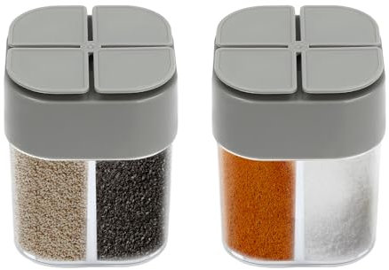 Set di 2 saliera e pepe in plastica, 4 griglie, accessori da cucina, 200 ml, piccolo con coperchio, contenitore per spezie da viaggio per cucina, in viaggio, camper, barbecue, campeggio, trasparente