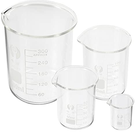 CHILDWEET 4Pcs High Borosilicate Glass Lab Beakers with Spout 10Ml Chemistry Beaker Measurement Cups Set for Laboratory Accurate Liquid Measurement and Scientific Experiments