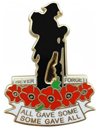 Red Poppy Lone Veteran Soldier Brooch Remembrance Day Brooch Enamel Pin Badge Memorabilia