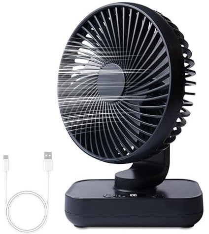 BORDEAG Mini ventilatore da tavolo, oscillante, batteria da 4000 mAh, USB, piccolo ventilatore da tavolo portatile, oscillante, batteria per scrivania, casa, picnic e ufficio