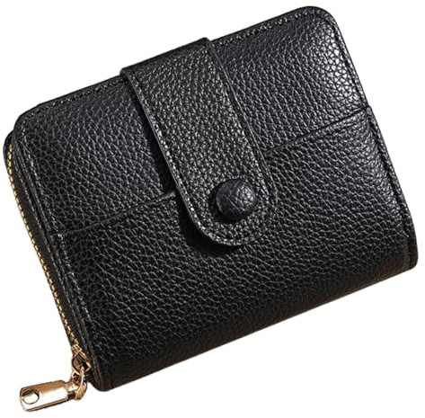 KEYRI Portefeuille Femme Porte Monnaie Fermeture Eclaire et Porte Carte RFID Blocage Petit Monnaie Cuir Pliable Design Minimaliste Grande Capacité avec Titulaire de la Carte de Crédit Cash ID (Noir)