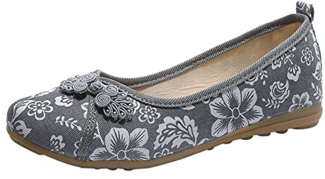 Women Flat Embroidered Shoes Ethnic Shoes For Women Slip On Walking Loafers Closed Toe Vacation Loafer Vintage Canvas Flats Anti Slip Ballerinas Flat Traditional Handmade Shoe With Flower Pattern