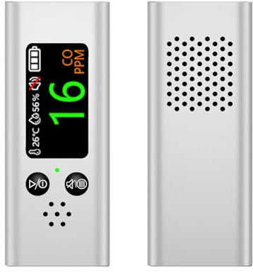 Rilevatore di perdite di gas, Rilevatori portatili di monossido di carbonio da viaggio, mini rilevatore di CO 3 in 1 con allarme forte,Test della qualità dell'aria(Silver)