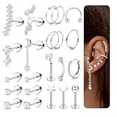 Chriscoco 22Pcs Helix Piercings Chirurgenstahl Piercing Ohr Silber Ohrringe Damen Medizinische Ohrstecker Klein Creolen Rook Conch Labret Tragus Piercing Für Mehrere Ohrlöcher