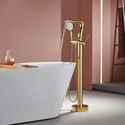 Grifo Bañera de Pie Zirconio con Alcachofa 360° Rotación Modo Dual Grifo Bañera con Cascada y Ducha,Zirconio