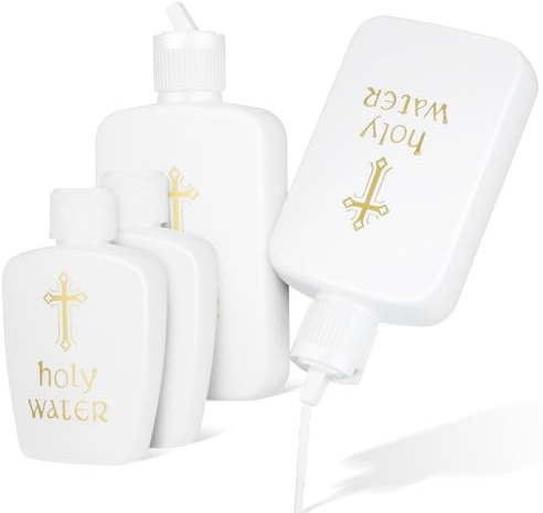 PRETYZOOM 4pcs Easter Holy Water Bottles with Gold Cross, 2oz+3.3oz, Empty Refillable Plastic Holy Water Bottles for Baptism, Easter, First Communion Party Favors