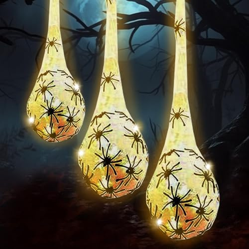 3 Sacchetti di Uova di Ragno Luminose con LED per Halloween, 90 cm Decorazioni da Appendere per Esterno/Interno, feste di Halloween, decorazione per, portico e interni (Colore caldo)