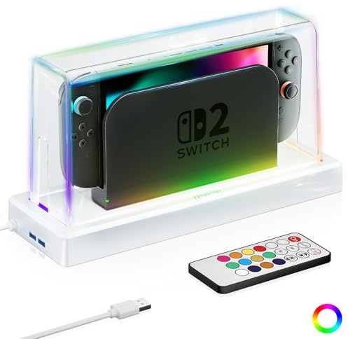 HEYSTOP Copertura Antipolvere Switch 2 per Nintendo Switch 2 Dock, Custodia Cover Protettiva Switch 2 per Nintendo Switch 2 Accessori con Diverse Opzioni di Illuminazione LED Antipolvere e Antigraffio