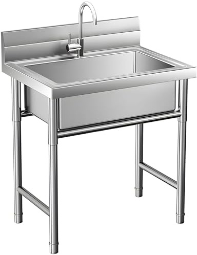Lavello da esterno in acciaio inox, vasca singola autoportante per cucina, giardino, campeggio, uso interno/esterno, ideale per ristorante, garage, cortile