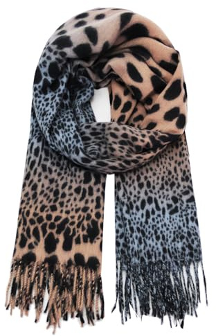 Glamexx24 Damen Schal Kuscheliger Winter Schal mit Fransen Warmer Farbiger Poncho Halstuch Oversized Deckenschal, Schwarz-Grau-HellBraun