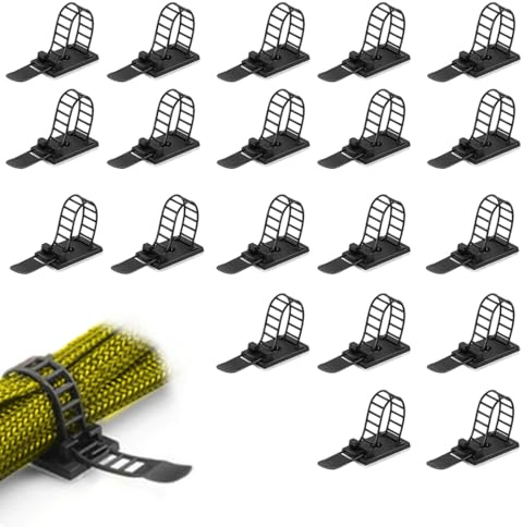 VYNZOR 20 Pezzi Fermacavi Adesivi Regolabili, Fascette Portacavi con Adesivo, Organizzatore Cavi per Scrivania, Parete e Casa, Riutilizzabile, Facile da Installare, Ideale per Ufficio, Casa, Garage