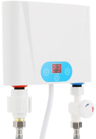 Mini Durchlauferhitzer,Elektrischer Durchlauferhitzer klein mit LED-Temperaturanzeige, 5,5KW Warmwasserbereiter für den Handwaschbecken, 30-55℃,Platzsparend, Ohne Stecker