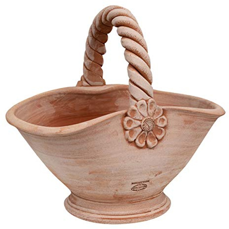 Biscottini Vase en terre cuite 46 x 34 x 46 cm - Vase d'extérieur et intérieur en forme de panier - Vases Grands MAde en Italie - Pots à fleurs Extérieur - Jardinière pour plantes en terre cuite