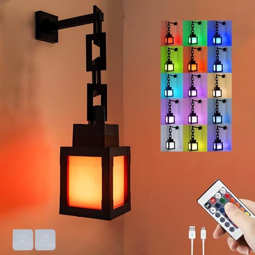 Pixelated Lantern Nachtlicht, 16 Farben LED Stimmungslicht mit Fernbedienung & Dimmfunktion, USB-Akku Wandlampe & Tischlampe 3D Nachttischlampe für Schlafzimmer Gaming Kinderzimmer Geschenk für Gamer