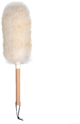 Zilimontt Plumeau en laine d'agneau naturelle pour le nettoyage de la maison et des détails de la voiture – Fibres douces et épaisses, poignée en bois léger avec trou de suspension, atteint les