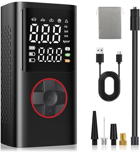 Onherm Kabelloser Elektrische Luftpumpe, 150PSI Akku Kompressor fahrradpumpe mit Alle Ventile, LED-Licht, 5 Modi, Auto-Stopp, Tragbare Pumpe für Fahrrad, Motorrad, Auto und Bälle