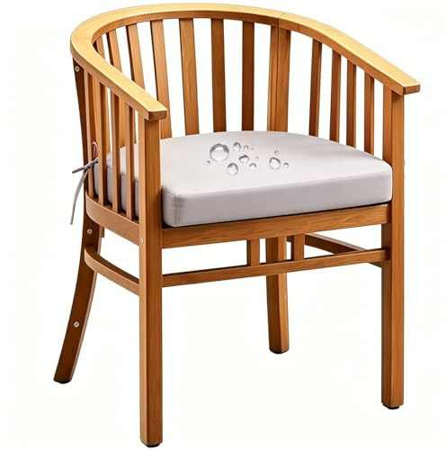 PLCIVSA Stuhlkissen Outdoor Halbrund Wasserfest 40x40 45x45 50x50cm rutschfest Sitzkissen mit Bändern Dickes Hochdichter Schaumstoff Sitzpolster für Garten,Terrasse, Außenmöbel(hellgrau,47x40x8cm)
