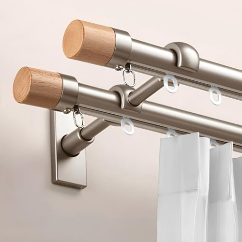 Justerbara dubbla gardinstänger i metall 70500 cm för sovrum vardagsrum kök champagnefinish 190 cm/6,2 fot (2 x 95 cm) hållbar och elegant design