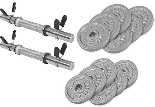 GORILLA SPORTS® Kurzhanteln 27,5 kg Set, 12 Hantelscheiben, Gusseisen | Mit 2 Kurzhantelstangen, 4 Stern-/Federverschlüssen, 6 x 1,25 kg und 6 x 2,5 kg; Hantel Set, Kurzhantelset, Hantelscheiben