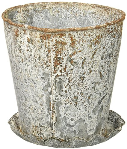 Creative Co-Op Distressed Metal Pot with Pleated Saucer (Set of 2 Pieces)