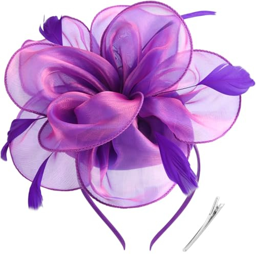 DRESHOW Damen Fascinators Hut Cocktail Party Tee Kopfbedeckung Blume Mesh Organza Bänder Federn auf Einem Stirnband