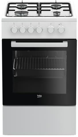 Beko - FSS52020DW - Cucina 50x60, Forno Elettrico Statico + Piano con 4 bruciatori a gas e griglie a piattina, Classe A, Controllo Meccanico, Colore Bianco, Dimensioni HxLxP: 85,0 x 50,0 x 60,0