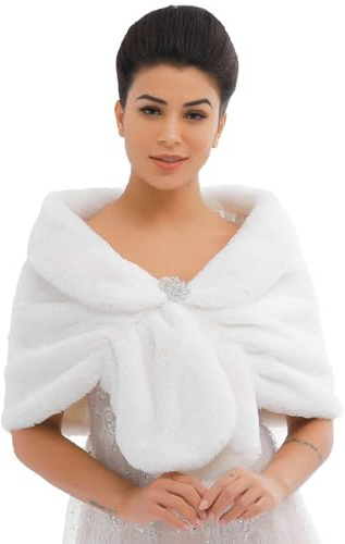 Zoestar - Chal de piel sintética para mujer de los años 20, estolas y mantones, chaquetilla para bodas, blanco, talla única