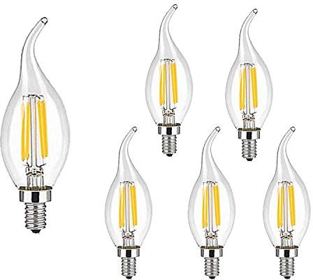 Ruihua LED-Kerzenlampe, E14, Warmweiß, 2700 K, 4 W (entspricht 40 W Halogen), C35, kleine Energiesparlampe, Vintage-Edison-Schraube, 400 lm, 6 Packungen