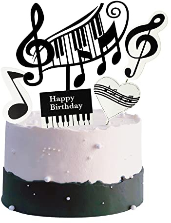 Ubrand (5 Stück) Musik Geburtstag Tortendeko - Schwarz Weiß - Kuchendeko - Tortendeko