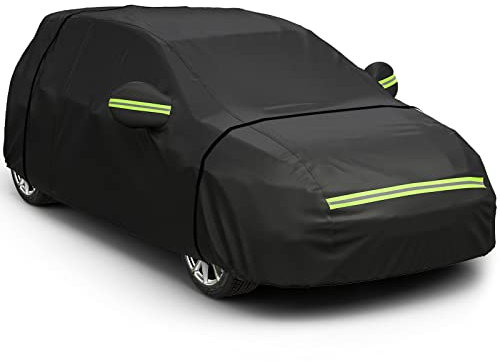 Favoto Hatchback Car Cover, Out Door Full Car Covers Waterproof Large with Right Side Zipper Sun Protection Windproof Exterior Covers Universal Fit (157 to 171 inches) Black Car Cover