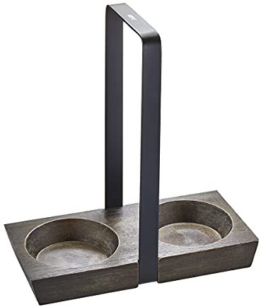 GEFU Menage X-PLOSION M – Salz- und Pfeffermühle Untersetzer, unbestückt, Holz, hochwertiger Edelstahl, für Gewürzmühle, Essigspender, Olivenölspender, Gewürzdose, Tragegriff