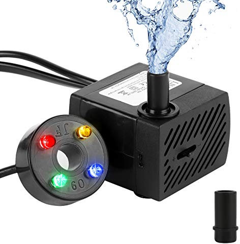 everfarel Mini bomba de agua con 4 luces LED 350L/H 3,5 W, bomba de agua para acuario, jardín, fuente, jardín de piedra, bomba de acuario, bomba de agua, bombas sumergibles, altura máxima de